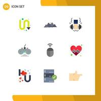 Flat Color Pack of 9 Universal Symbols of wifi game pad scene game controller controller Editable Vector Design Elements