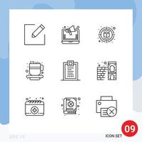 9 User Interface Outline Pack of modern Signs and Symbols of design confirmation creative coding cup Editable Vector Design Elements