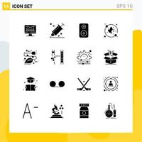 Mobile Interface Solid Glyph Set of 16 Pictograms of leaf electricity tool agriculture leaf Editable Vector Design Elements