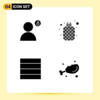 4 User Interface Solid Glyph Pack of modern Signs and Symbols of account pineapple privacy fruit wireframe Editable Vector Design Elements