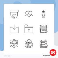 Universal Icon Symbols Group of 9 Modern Outlines of get document wrapper import arrow Editable Vector Design Elements