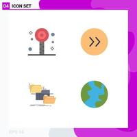 Set of 4 Vector Flat Icons on Grid for fun management summer right copy Editable Vector Design Elements