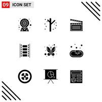 Pictogram Set of 9 Simple Solid Glyphs of filmstrip film season animation video Editable Vector Design Elements