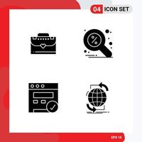 Pictogram Set of 4 Simple Solid Glyphs of bag web discount search global Editable Vector Design Elements