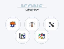 Labour Day Line Filled Icon Pack 5 Icon Design. stop. signal. spanner. light. may vector