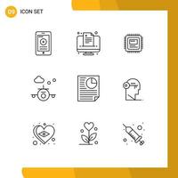 Outline Pack of 9 Universal Symbols of document travel cpu transportation beach Editable Vector Design Elements