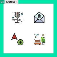 4 Universal Filledline Flat Color Signs Symbols of signal cursor traffic delete city park Editable Vector Design Elements