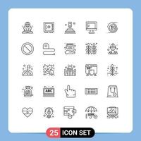 Set of 25 Commercial Lines pack for bitcoin school press study computer Editable Vector Design Elements
