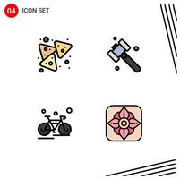 4 Universal Filledline Flat Colors Set for Web and Mobile Applications chips cycling snack tool race Editable Vector Design Elements