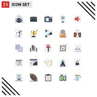 Flat Color Pack of 25 Universal Symbols of light idea marketing technology capture Editable Vector Design Elements