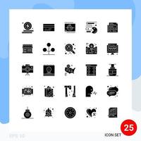 Pack of 25 Modern Solid Glyphs Signs and Symbols for Web Print Media such as paper newspaper numbers play games Editable Vector Design Elements