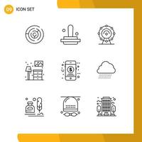 Editable Vector Line Pack of 9 Simple Outlines of money lump browser furniture home Editable Vector Design Elements