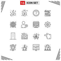 Pack of 16 Modern Outlines Signs and Symbols for Web Print Media such as heart knowledge faq garden book Editable Vector Design Elements