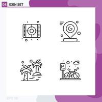 Modern Set of 4 Filledline Flat Colors and symbols such as movie date paint pin tree Editable Vector Design Elements