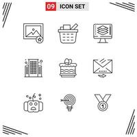Mobile Interface Outline Set of 9 Pictograms of answer eat share easter center Editable Vector Design Elements