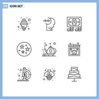 Pictogram Set of 9 Simple Outlines of home teapot cash tea space Editable Vector Design Elements