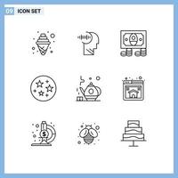 Pictogram Set of 9 Simple Outlines of home teapot cash tea space Editable Vector Design Elements