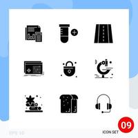 moderno conjunto de 9 9 sólido glifos pictografía de ajustes objeto añadir archivo la carretera editable vector diseño elementos