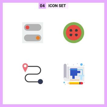 Pack of 4 Modern Flat Icons Signs and Symbols for Web Print Media such as preferences drawing food route print Editable Vector Design Elements