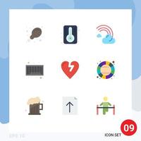 Pack of 9 Modern Flat Colors Signs and Symbols for Web Print Media such as color infarct forecast heart attack barcode Editable Vector Design Elements