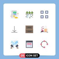 9 Universal Flat Color Signs Symbols of tea cabinet layout archive video Editable Vector Design Elements