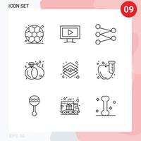 Set of 9 Commercial Outlines pack for tools graphic space design rings Editable Vector Design Elements