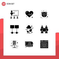 Modern Set of 9 Solid Glyphs and symbols such as server internet baby connection infant Editable Vector Design Elements