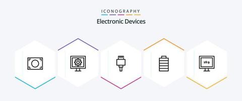 Devices 25 Line icon pack including . hd. devices. display. energy vector