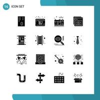 16 Universal Solid Glyph Signs Symbols of learning learning camera e capture Editable Vector Design Elements