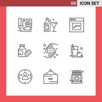 Set of 9 Modern UI Icons Symbols Signs for hands frame analytics science medical Editable Vector Design Elements