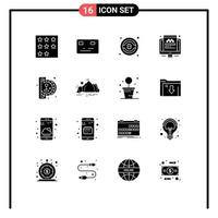 Modern Set of 16 Solid Glyphs Pictograph of play fun money insert coin website Editable Vector Design Elements