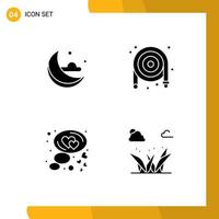 Mobile Interface Solid Glyph Set of 4 Pictograms of moon love hose plumbing grass Editable Vector Design Elements