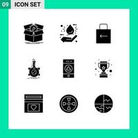 Solid Glyph Pack of 9 Universal Symbols of development flask hand laboratory security Editable Vector Design Elements