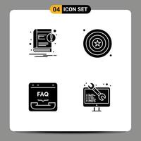 4 User Interface Solid Glyph Pack of modern Signs and Symbols of book communication notification independence faq Editable Vector Design Elements