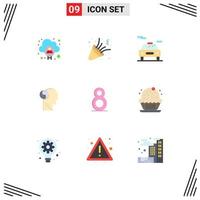 Modern Set of 9 Flat Colors Pictograph of eight car mind brian Editable Vector Design Elements