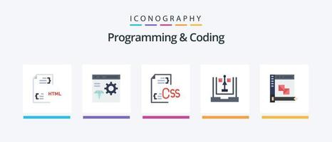 Programming And Coding Flat 5 Icon Pack Including development. coding. develop. file. develop. Creative Icons Design vector