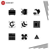 9 Thematic Vector Solid Glyphs and Editable Symbols of down left arrow dump research examination Editable Vector Design Elements