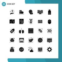 25 User Interface Solid Glyph Pack of modern Signs and Symbols of data center fruits medical marker Editable Vector Design Elements