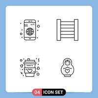 4 Creative Icons Modern Signs and Symbols of app love mobile cup mother Editable Vector Design Elements