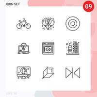 Set of 9 Modern UI Icons Symbols Signs for eye screen gold laptop bulb Editable Vector Design Elements