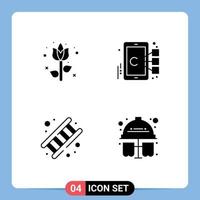 4 User Interface Solid Glyph Pack of modern Signs and Symbols of decoration fireman plant mobile service Editable Vector Design Elements