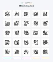 creativo estadístico análisis 25 contorno icono paquete tal como palabra clave análisis. evaluación comparativa buscar estadísticas punto de referencia. grafico vector