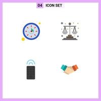 Modern Set of 4 Flat Icons and symbols such as clock tv balance scales agreement Editable Vector Design Elements