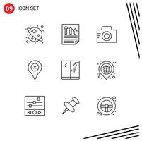 Group of 9 Outlines Signs and Symbols for plumbing map camera location add Editable Vector Design Elements