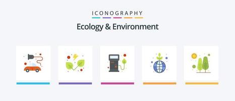 Ecology And Environment Flat 5 Icon Pack Including tree. save. nozzle. planet. green. Creative Icons Design vector