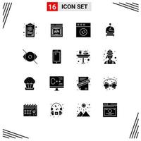 Group of 16 Solid Glyphs Signs and Symbols for human eye software space astronaut Editable Vector Design Elements