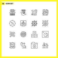 Pictogram Set of 16 Simple Outlines of discount document day design women Editable Vector Design Elements