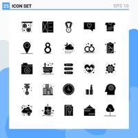 User Interface Pack of 25 Basic Solid Glyphs of uniform tshirt achievement shirt love Editable Vector Design Elements