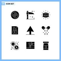Mobile Interface Solid Glyph Set of 9 Pictograms of music media box file cube Editable Vector Design Elements