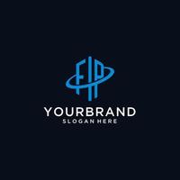 FP initial monogram logo with hexagonal shape and swoosh design vector